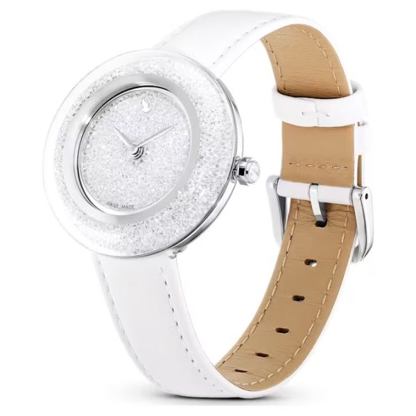 Relógio Swarovski Crystalline Lustre Fabrico suíço, Pulseira de couro, Branco, Aço inoxidável
