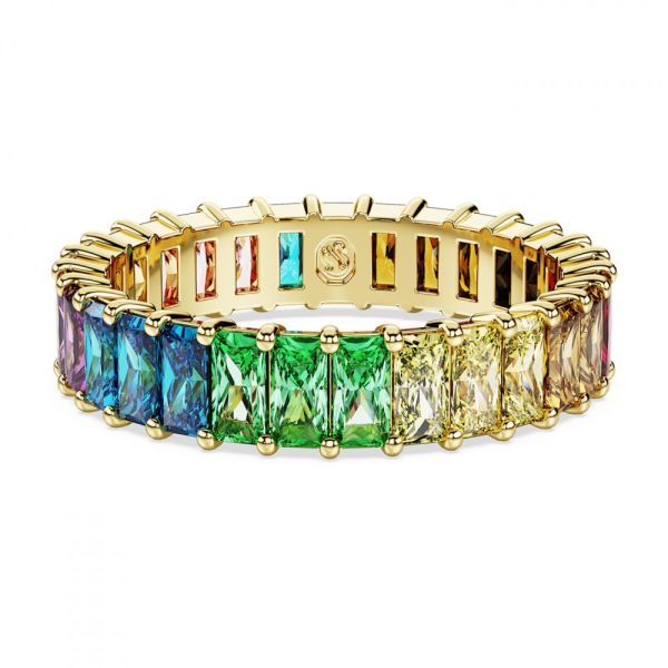 Anel Swarovski Matrix Baguete Multicor dourado