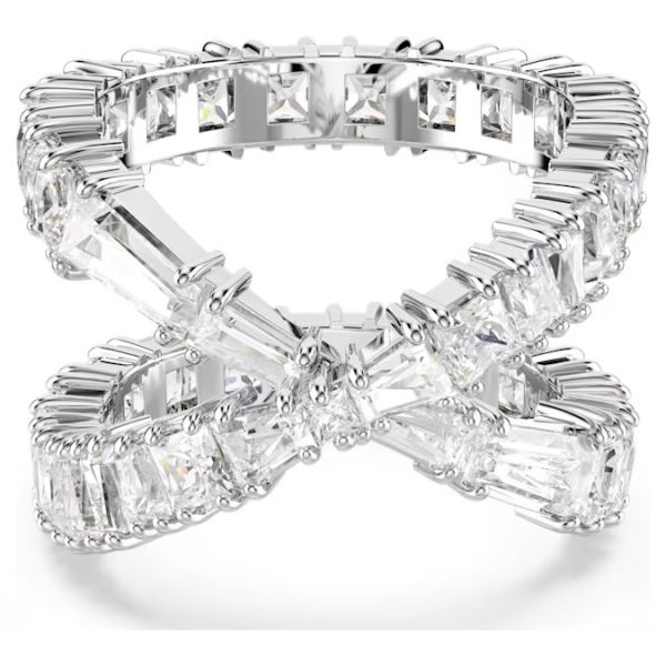 Anel Swarovski Hyperbola Infinity Branco Acabamento Prata