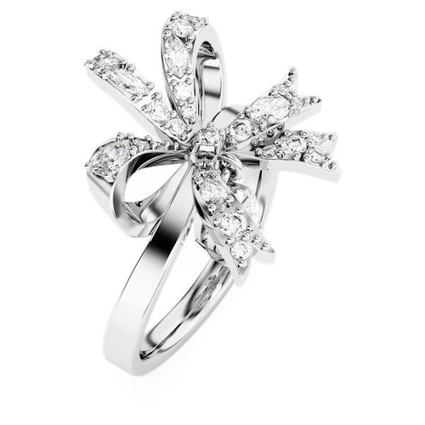 Anel Swarovski cocktail Volta Branco rodio