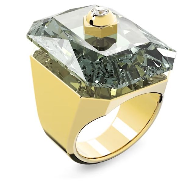Anel Swarovski cocktail Numina octogonal Cinz  dourado