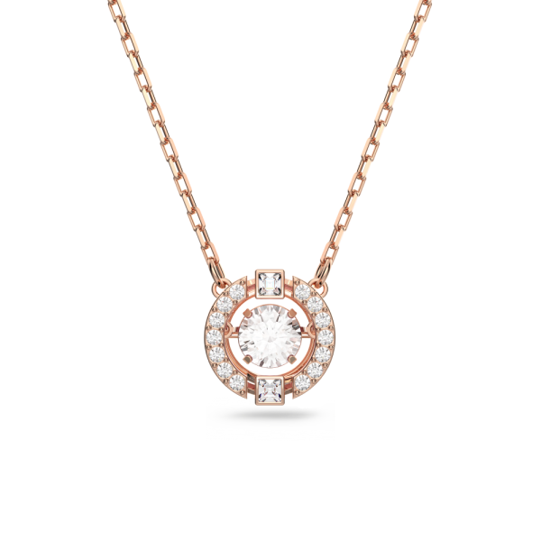 Colar Swarovski Sparkling Dance Lapidação Redonda Branco Lacado a Rosa Dourado