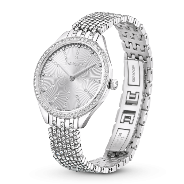 Relógio Swarovski Attract Fabrico Suiço Pavé Total Pulseira de Metal Prateado Aço Inoxidável 5644062