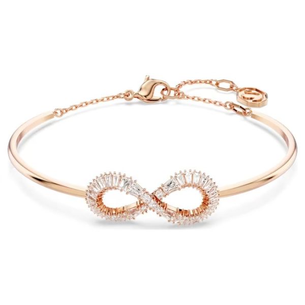 Bracelete Swarovski Hyperbola Infinity Branca Lacado a Rosa Dourado