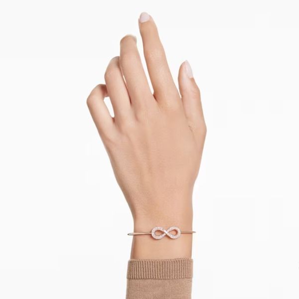 Bracelete Swarovski Hyperbola Infinity Branca Lacado a Rosa Dourado