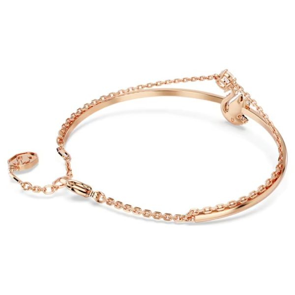 Bracelete Swarovski Swan Cisne Preto Lacado a Rosa Dourado M