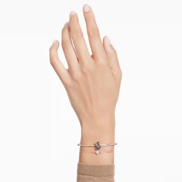 Bracelete Swarovski Swan Cisne Preto Lacado a Rosa Dourado M