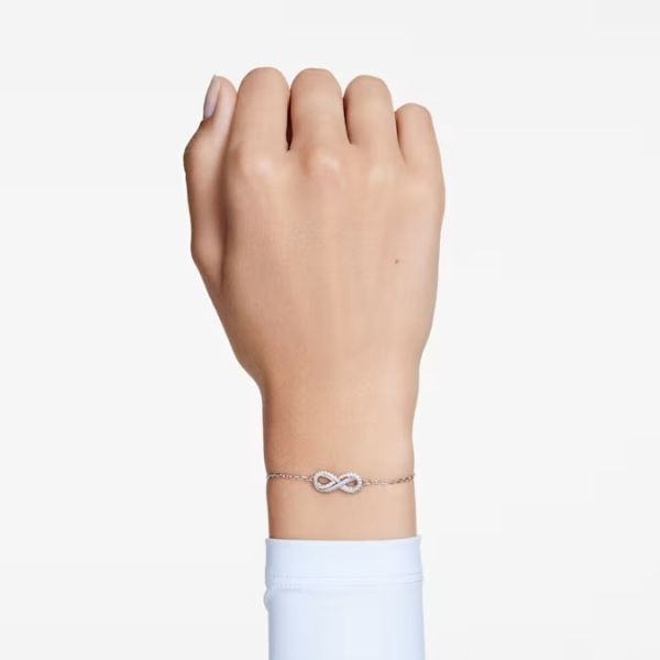 Pulseira Swarovski Hyperbola Infinity Branca Lacado a Ródio