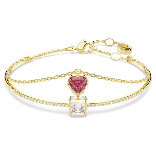 Bracelete Swarovski Chroma Coração Vermelha Lacado a Dourado