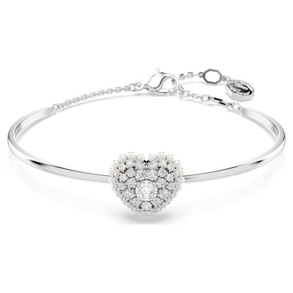 Bracelete Swarovski Hyperbola Coração Branca Lacado a Ródio