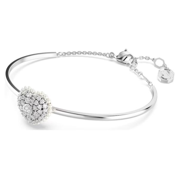 Bracelete Swarovski Hyperbola Coração Branca Lacado a Ródio