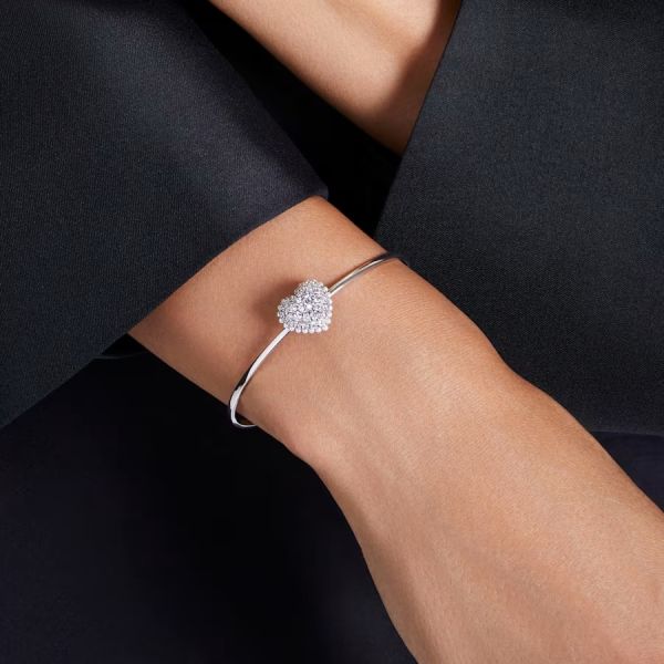 Bracelete Swarovski Hyperbola Coração Branca Lacado a Ródio