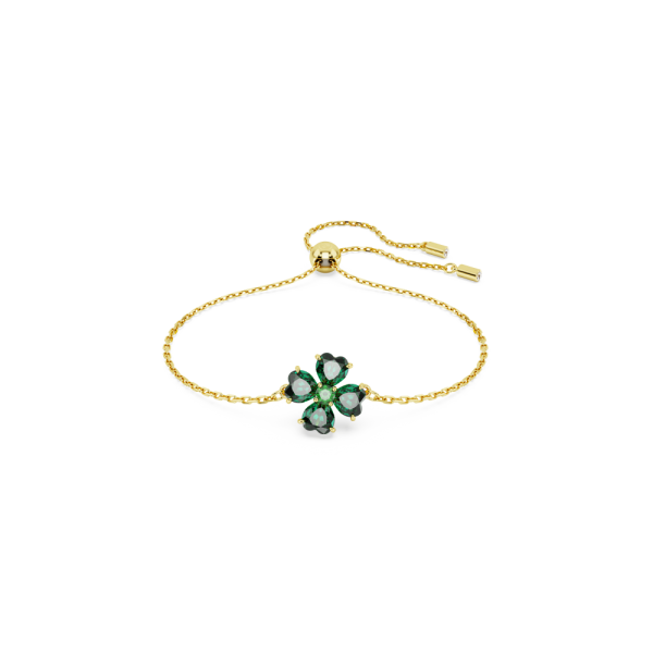 Pulseira Swarovski Idyllia Combinação de Lapidações Trevo de Quatro Folhas Verde Lacado a Dourado