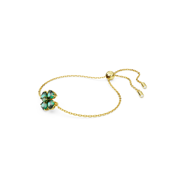 Pulseira Swarovski Idyllia Combinação de Lapidações Trevo de Quatro Folhas Verde Lacado a Dourado