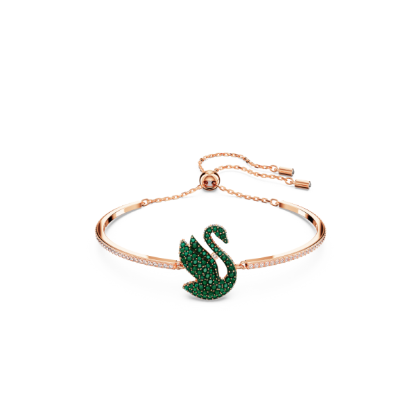 Bracelete Swarovski Iconic Swan Cisne Verde Lacado a Rosa Dourado