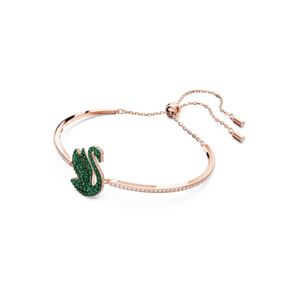 Bracelete Swarovski Iconic Swan Cisne Verde Lacado a Rosa Dourado
