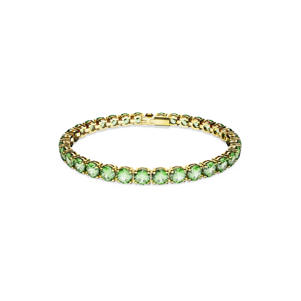 Pulseira Swarovski Matrix Tennis Lapidação Redonda Média Verde Lacado a Dourado