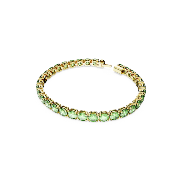 Pulseira Swarovski Matrix Tennis Lapidação Redonda Média Verde Lacado a Dourado