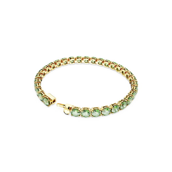 Pulseira Swarovski Matrix Tennis Lapidação Redonda Média Verde Lacado a Dourado