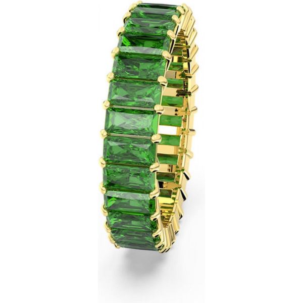 Anel Swarovski Matrix Lapidação Baguete Verde Lacado a dourado 55