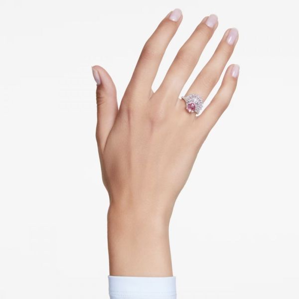 Anel Swarovski cocktail Idyllia Combinação de lapidações Concha Rosa Lacado a ródio