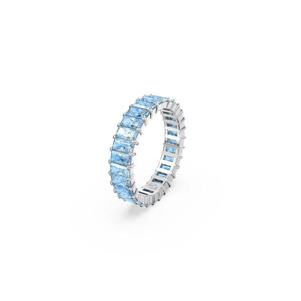 Anel Swarovski Matrix Lapidação Baguete Azul Lacado a Ródio