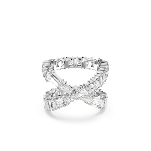 Anel Swarovski Hyperbola Infinity Branco Acabamento em Prateado