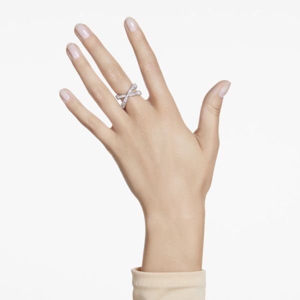 Anel Swarovski Hyperbola Infinity Branco Acabamento em Prateado