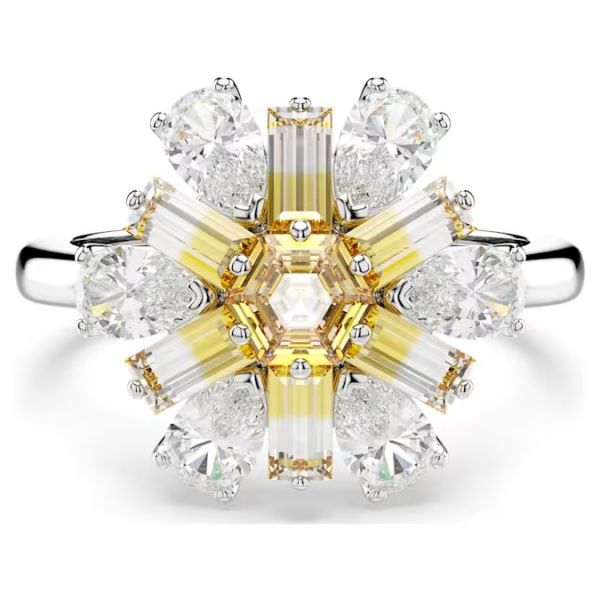 Anel Swarovski cocktail Idyllia Combinação de lapidações Flor Amarelo Lacado a ródio 55-60
