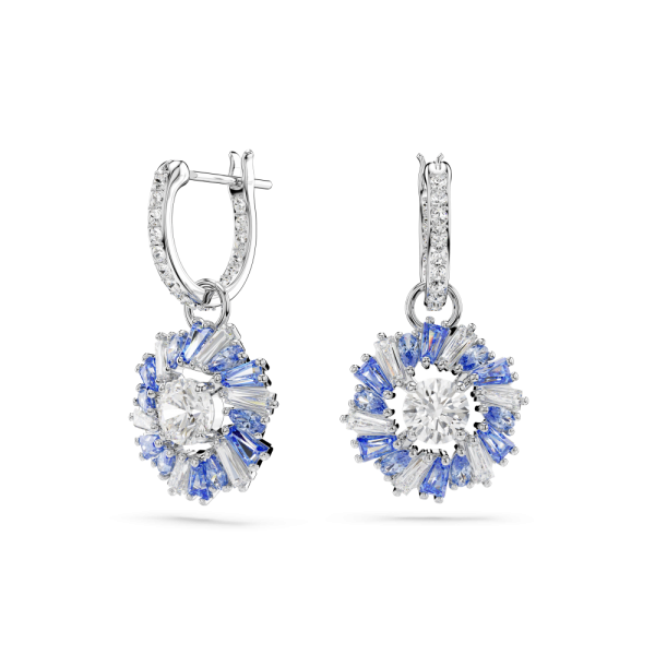 Brincos compridos Swarovski Idyllia Flor Azuis Lacado a ródio