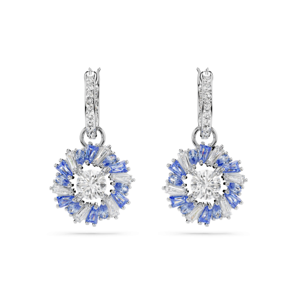 Brincos compridos Swarovski Idyllia Flor Azuis Lacado a ródio