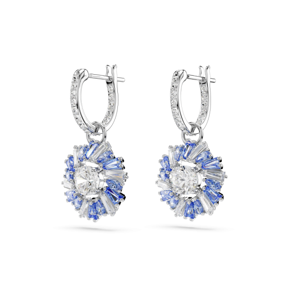 Brincos compridos Swarovski Idyllia Flor Azuis Lacado a ródio