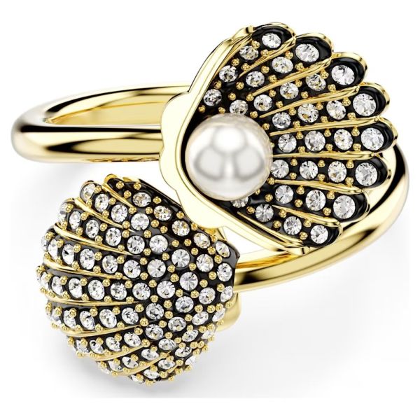 Anel Swarovski Idyllia Crystal Pearl Concha Branco Lacado a dourado 58