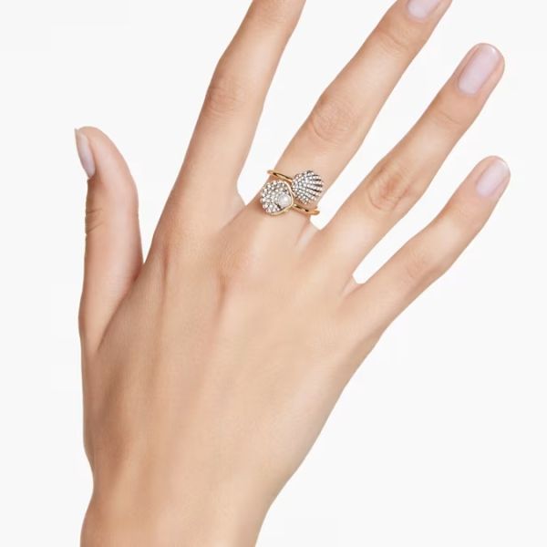 Anel Swarovski Idyllia Crystal Pearl Concha Branco Lacado a dourado 58