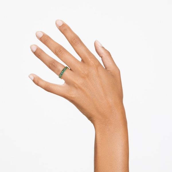 Anel Swarovski Matrix Lapidação Baguete Verde Lacado a Dourado