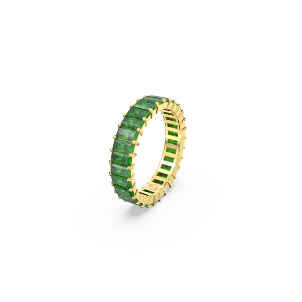 Anel Swarovski Matrix Lapidação Baguete Verde Lacado a Dourado