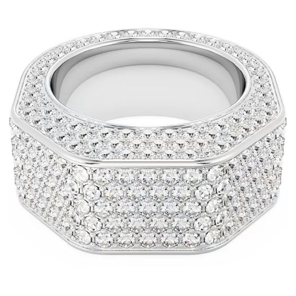 Anel Swarovski Dextera Modelo octagonal Pavé Branco Lacado a ródio 58