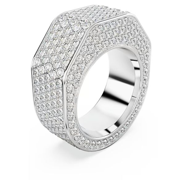 Anel Swarovski Dextera Modelo octagonal Pavé Branco Lacado a ródio 58