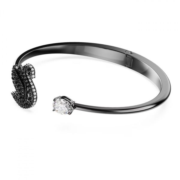 Bracelete Swarovski Swan Cisne Preto Lacada a ródio M