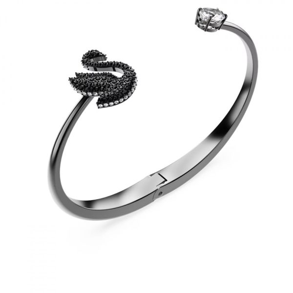 Bracelete Swarovski Swan Cisne Preto Lacada a ródio M