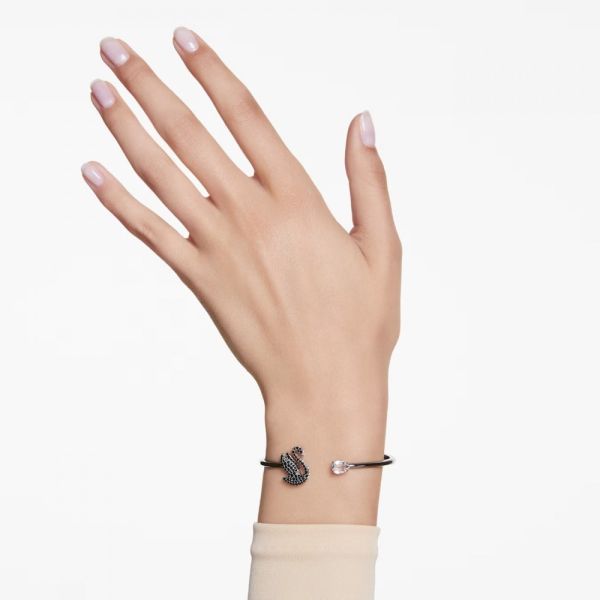 Bracelete Swarovski Swan Cisne Preto Lacada a ródio M
