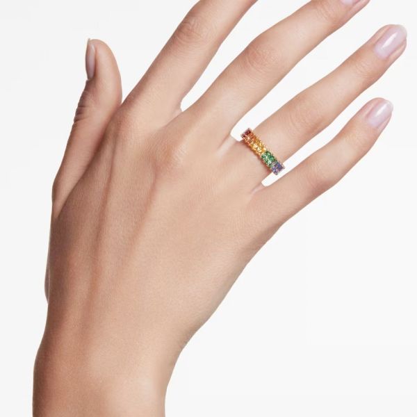 Anel Swarovski Matrix Lapidação Baguete Multicor Lacado a dourado 50