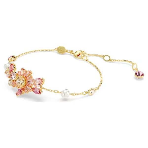 Pulseira Swarovski Gema Combinação de lapidações Flor Rosa Lacado a dourado M