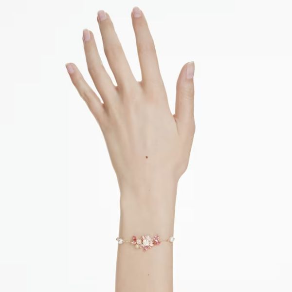 Pulseira Swarovski Gema Combinação de lapidações Flor Rosa Lacado a dourado M