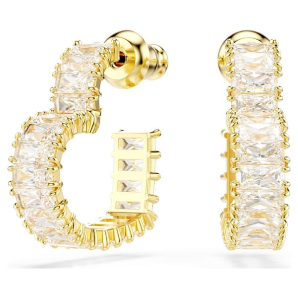 Brincos Swarovski argola Matrix Lapidação Baguete Coração Pequenas Brancos Lacado a dourado