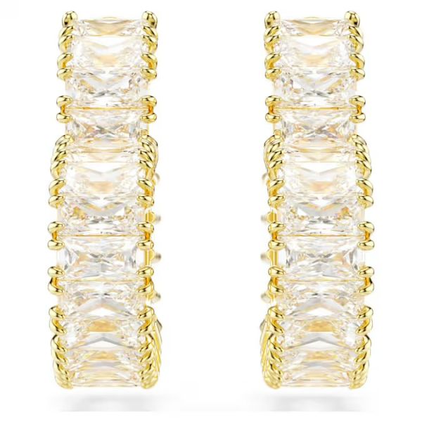 Brincos Swarovski argola Matrix Lapidação Baguete Coração Pequenas Brancos Lacado a dourado