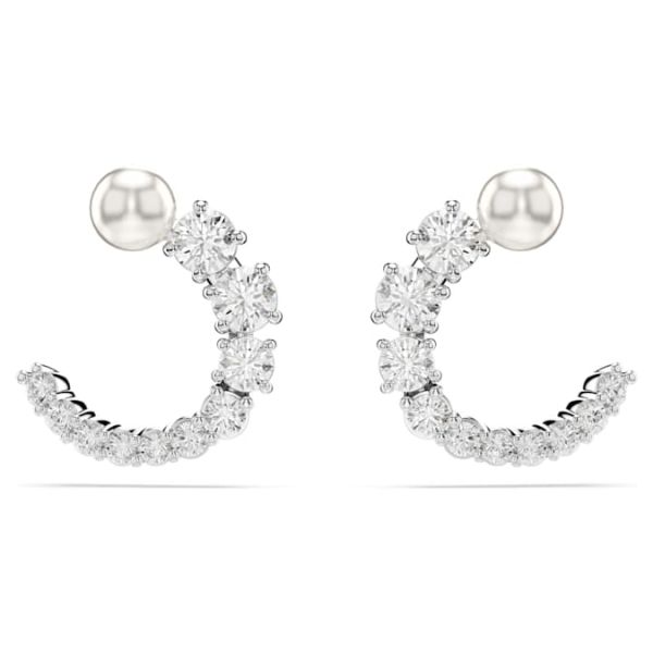 Brincos argola Swarovski Matrix Crystal Pearl Lapidação redonda Brancos Lacado a ródio