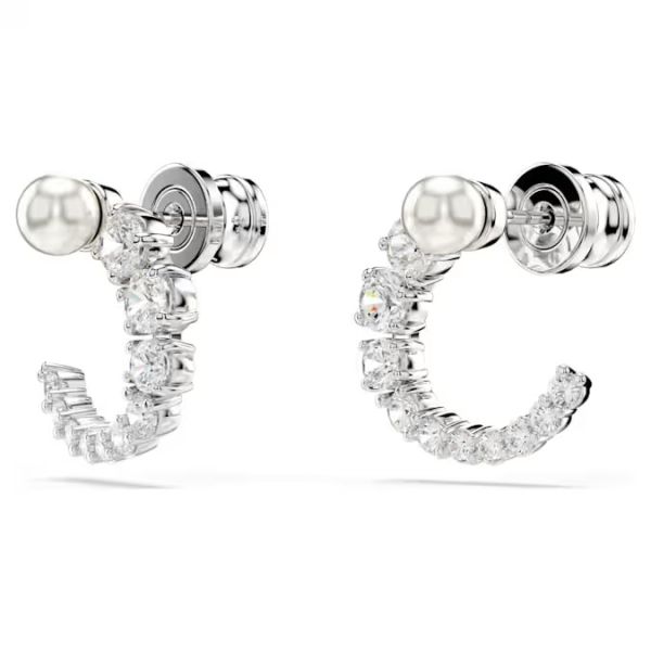Brincos argola Swarovski Matrix Crystal Pearl Lapidação redonda Brancos Lacado a ródio