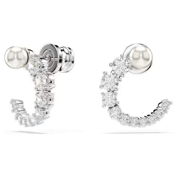 Brincos argola Swarovski Matrix Crystal Pearl Lapidação redonda Brancos Lacado a ródio