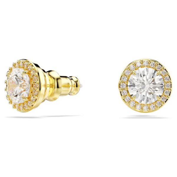 Brincos Swarovski stud Una Lapidação redonda Dourado Lacado a dourado
